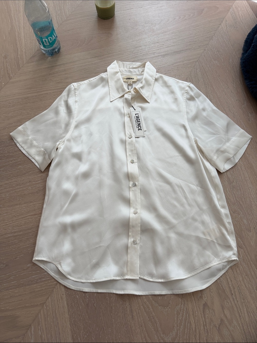 L'AGENCE Cream Short-Sleeve Button-Down Shirt